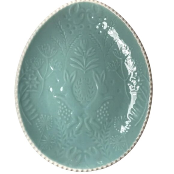 Grace’s Pantry Spring Easter Egg Shaped Plate with Rabbits and Flowers - Picture 1 of 7